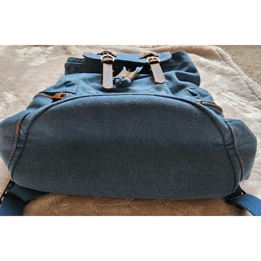 Augur Jans Denim Backpack Blue Vintage Rucksack Magnetic Snap Drawstring Mens